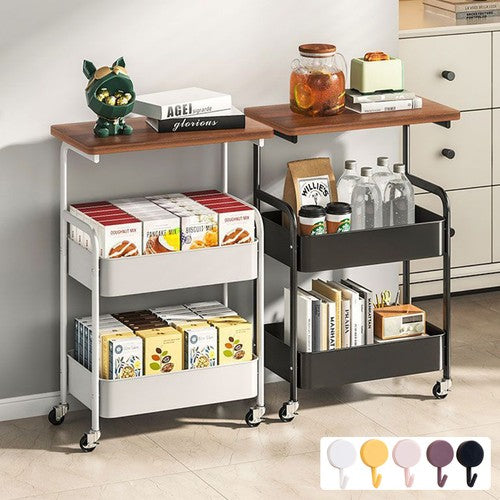 3-Tier Rolling Storage Cart with Tabletop Snack Rack Wheels Home Office Trolley
