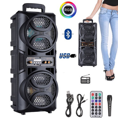 2800W Bluetooth Party Speaker Dual 6.5in Woofers Party Lights Karaoke Mic USB UK