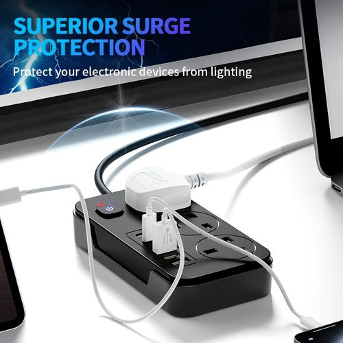 9-in-1 Power Socket Surge Protector 3 AC + 6 USB 13A 3250W 2m Extension UK