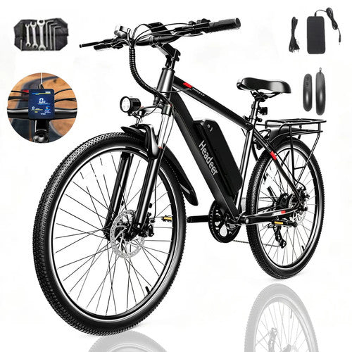 HEADEER BK1350 Electric Bike 250W 48V 15Ah 26" City Commuter E-Bike Rear Rack