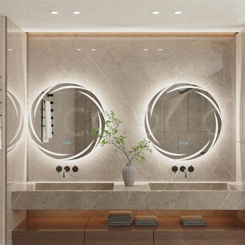 Round LED Bathroom Modern Vanity Mirror 2 Sizes Fogless 3 Colors Lights Silver