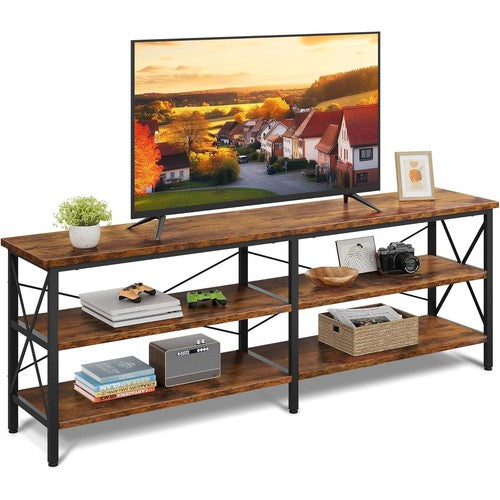 TV Unit 160cm TV Stand Cabinet 3-Tier Storage Shelves Rustic Brown Farmhouse UK