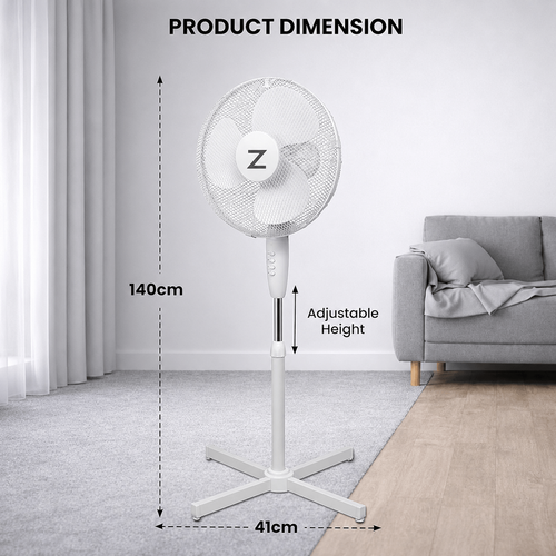 Pedestal Fan 17in Extendable Oscillating 3-Speed Adjustable Height Tiltable UK