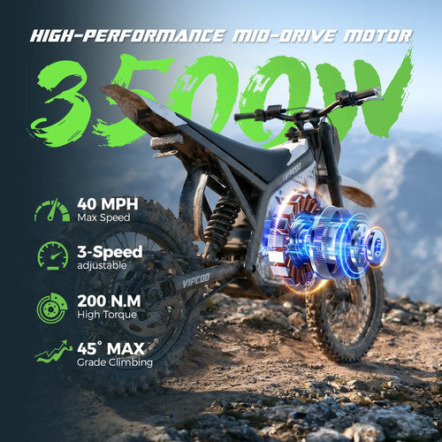 VIPCOO 3500W Electric Dirt Bike 48V 23AH 12/14-inch Off Road Track Race Fast MTB