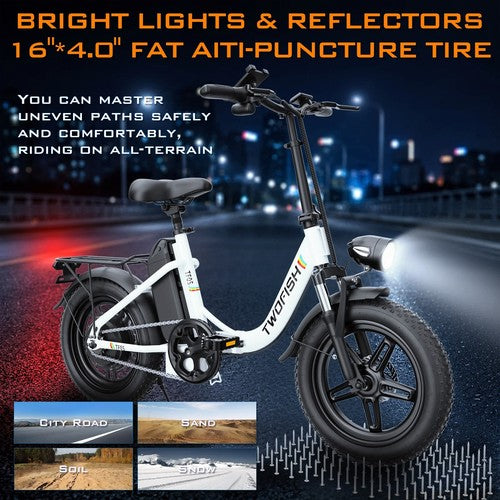 TWOFISH TF05 Folding Electric Bike 250W 48V 13Ah 16in Fat Tyre Adult E-Bike UK