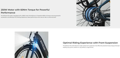 KOOLUX X3 Adult Electric Bike 26 Inch Tire 48V 250W E Mountain Bike City Cruise