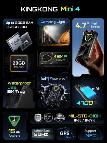 Cubot KingKong MINI4 Android Smartphone 4.7inch 90Hz 4700mAh 6GB+10GB 128GB NFC