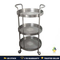 Silver Rustic 3-Tier Serving Trolley Drinks Bar Cart Kitchen Storage Cart UK