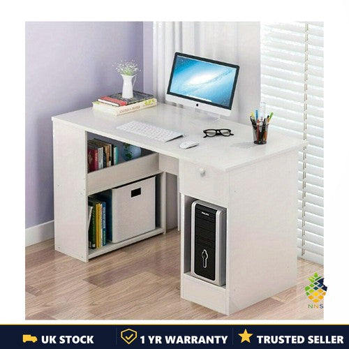 H-Shaped Computer Desk PC Laptop Gaming Table with Bookshelf Bookcase Home UK