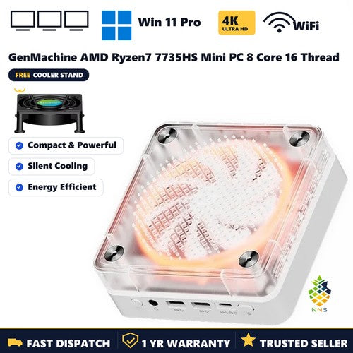 GenMachine AMD Ryzen7 7735HS Mini PC 8 Core 16 Thread 3.2GHz DDR5 4800Mhz WiFi6