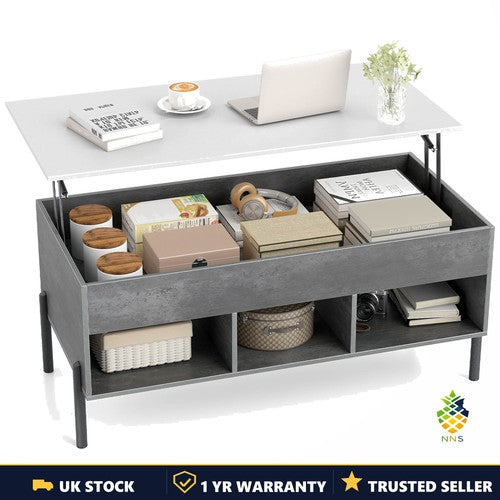 Lift-Up Coffee Table Rectangular Hidden Storage Hydraulic 3 Open Cubes Modern UK