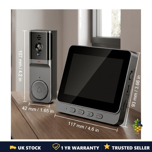 Wireless Doorbell Camera 1080P HD Video Night Vision Wall Mounted Security UK