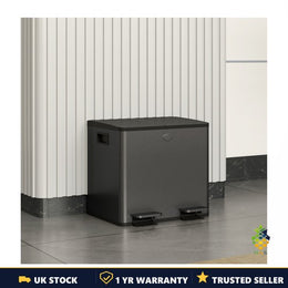 Dual Kitchen Bin 2x15L Stainless Steel Recycling Soft Close Lid Black 30L UK