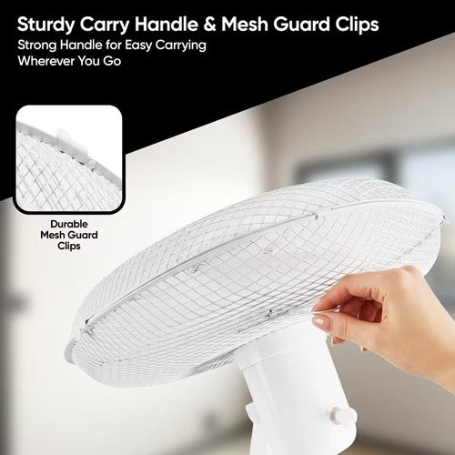 Premium 16" Pedestal Fan White Oscillating 3 Speed Quiet Adjustable Standing UK