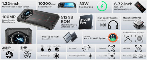 DOOGEE S119 Rugged Phone 6.72inch 32GB 512GB 100MP NFC 10200mAh UK