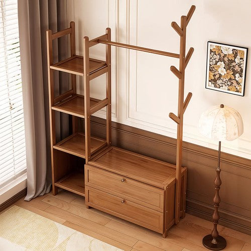 Floor Standing Coat Rack Hall Tree Storage Drawers Shelving 100x30x138cm UK