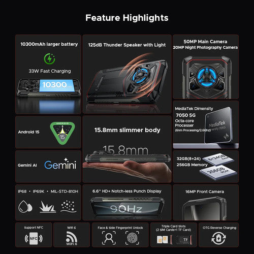 DOOGEE Blade20 Play 5G Android 15 6.6'' Display 10300mAh Rugged Smartphone