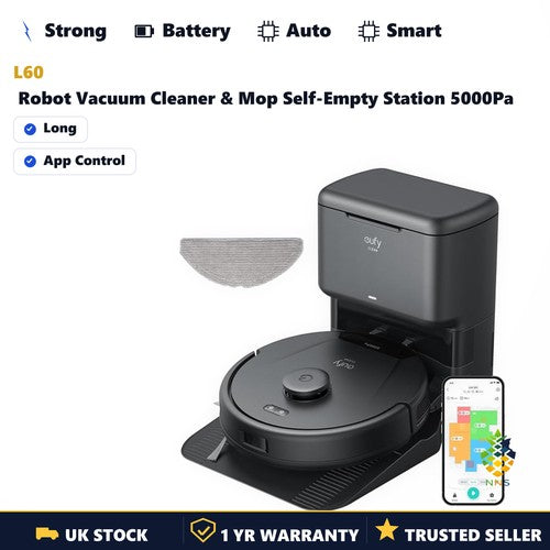 L60 Robot Vacuum Cleaner & Mop Self-Empty Station 5000Pa Hair Detangle Refurbed