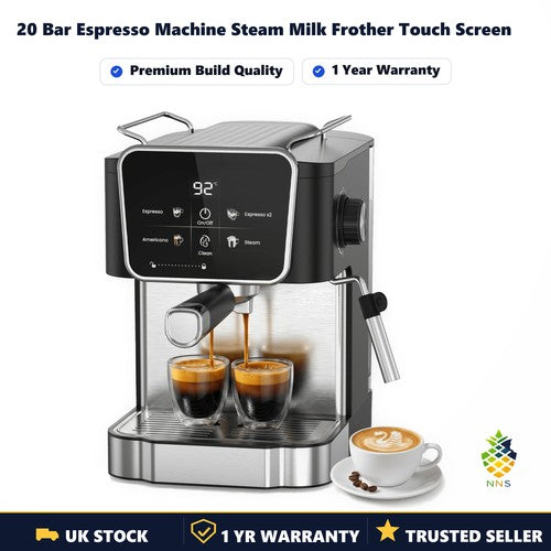 20 Bar Espresso Machine Steam Milk Frother Touch Screen 1.8L Latte Cappuccino UK