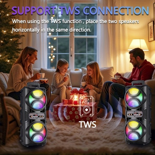 2800W Bluetooth Party Speaker Dual 6.5in Woofers Party Lights Karaoke Mic USB UK