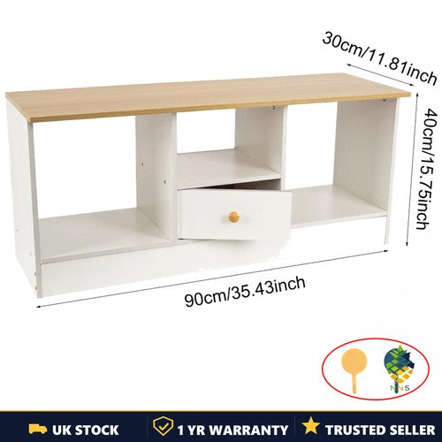 3-Door Floor Standing TV Stand Solid Wood Media Console 2 Drawers Open Shelf UK