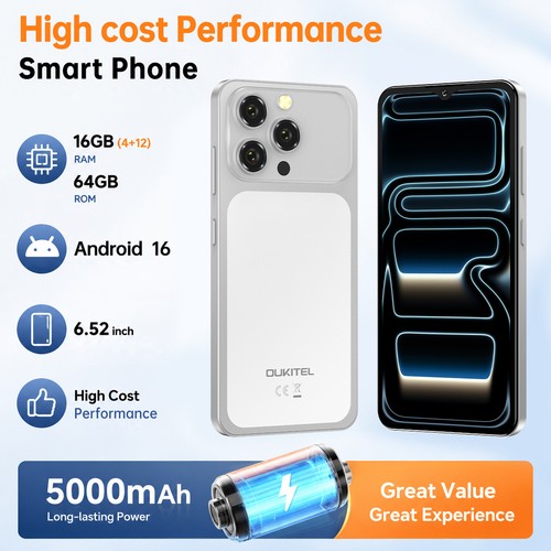 OUKITEL C17 Smartphone 16GB+64GB 6.52" 5000mAh 13MP Android 4G Unlocked UK
