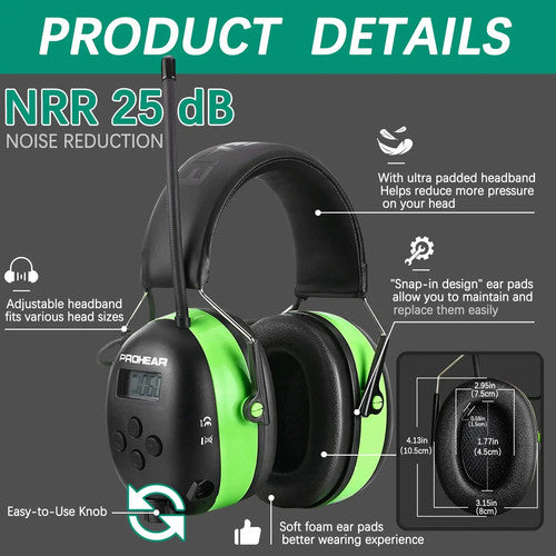 PROHEAR 033 Bluetooth 5.0 Headphones Noise Reduction Rechargeable 2000mAh UK