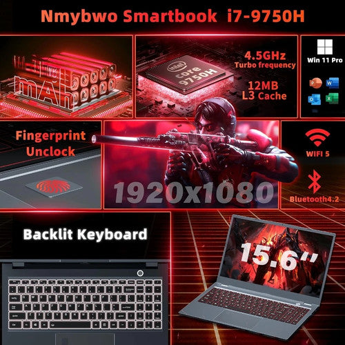 NNS Gaming Laptop 15.6 Intel Core i7/i9 8-32GB RAM 256GB-1TB SSD Backlit UK