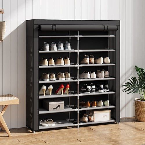 7-Tier Metal Shoe Rack Double-Row Cabinet Roll-Up Dustproof 118x30x135cm UK