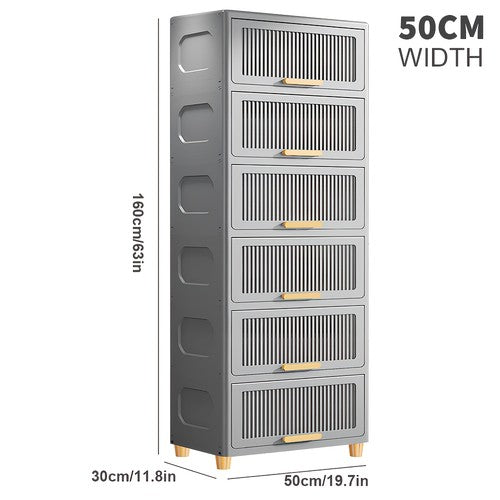 6 Tier Stackable Storage Cabinet Flip-Top Lid Boxes Space Saving Organiser Unit