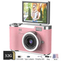 AMORUS 4K Digital Camera 48MP HD CCD Student Camera Anti Shake 180 Flip - Gift - Pink