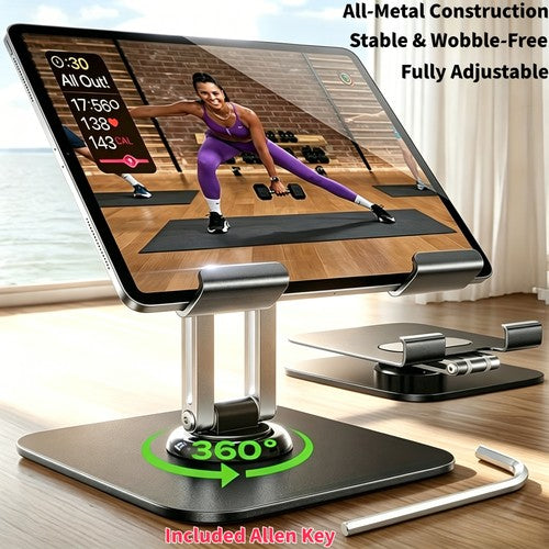 Tablet Stand Holder Adjustable Foldable Metal Rotating Base Desk iPad Phone UK