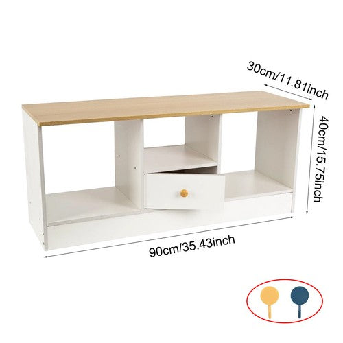 3-Door Floor Standing TV Stand Solid Wood Media Console 2 Drawers Open Shelf UK