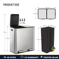 Kitchen Recycling Bin 2x30L 60L Pedal Soft Close Stainless Steel 15 Bags UK