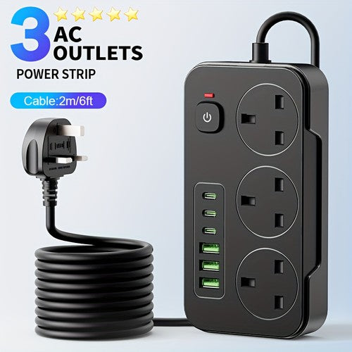 9-in-1 Power Socket Surge Protector 3 AC + 6 USB 13A 3250W 2m Extension UK