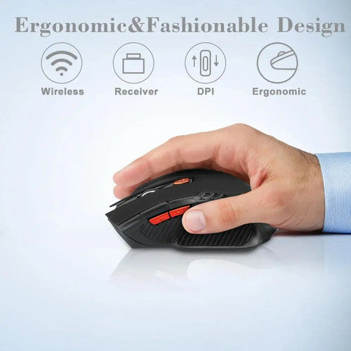 2.4G Wireless Black Mouse 1600DPI Optical 6-Button Gaming PC Plug & Play UK
