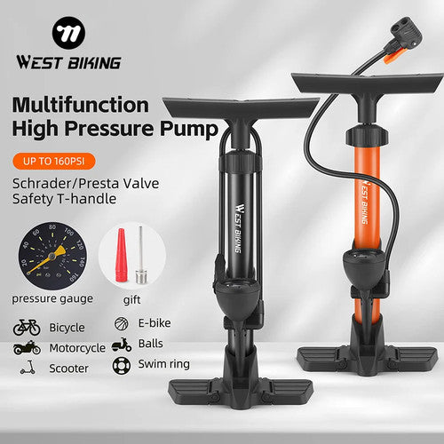 West Biking Essential Bike Floor Pump Manual 160Psi Schrader Presta Valve UK