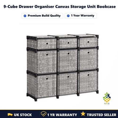 9-Cube Drawer Organiser Canvas Storage Unit Bookcase 83.5x30x79.5cm Bedroom UK