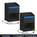 Bedside Table LED Charging Drawer 2 USB 2 Sockets Set of 2 Black or White UK