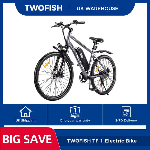TWOFISH TF-1 Electric Bike 250W 36V 15Ah 26" City Commuter 100km Disc Brakes UK