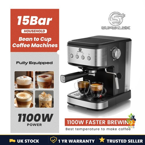SUPERLEX Italian Style Coffee Machine 1.5L 1100W Milk Frother Latte Cappuccino