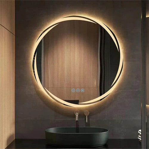 Round LED Bathroom Modern Vanity Mirror 2 Sizes Fogless 3 Colors Lights Silver