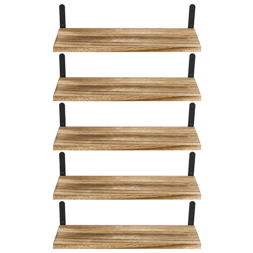 Floating Shelves Set of 5 Wooden Wall Shelves Metal Brackets Rustic 1.5cm UK
