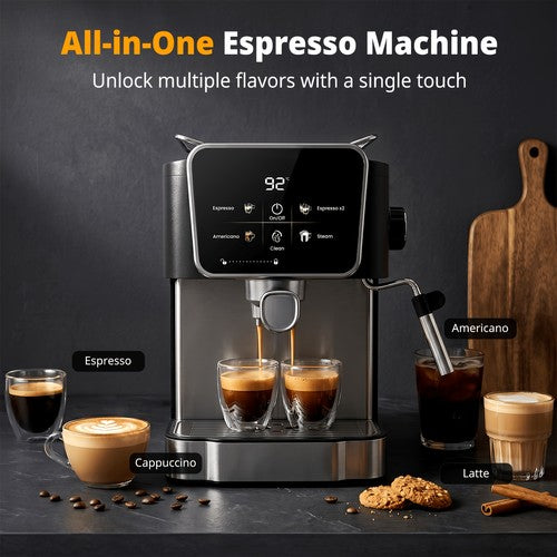 20 Bar Espresso Machine Steam Milk Frother Touch Screen 1.8L Latte Cappuccino UK