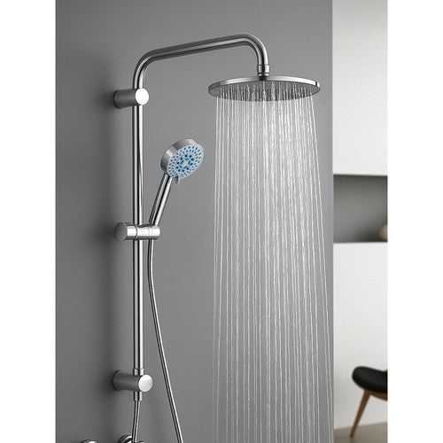 Shower Riser Kit Square/Round Mixer Set Bathroom Handheld + 8" Overhead Chrome
