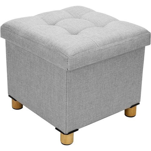 Folding Storage Ottoman Footstool Upholstered Storage Box 38x38x32cm Dark Grey