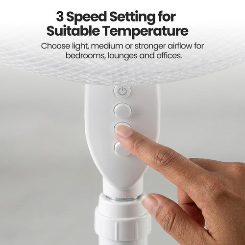 16" Pedestal Fan 3-Speed Oscillating Standing Height Adjustable Home Office UK