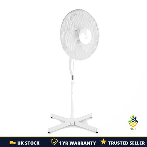 Premium 16" Pedestal Fan White Oscillating 3 Speed Quiet Adjustable Standing UK