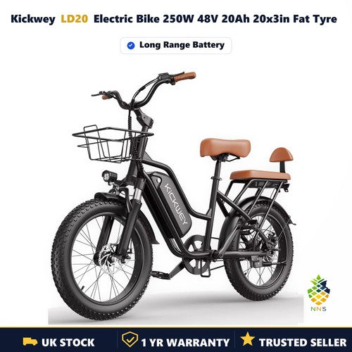 Kickwey LD20 Electric Bike 250W 48V 20Ah 20x3in Fat Tyre Step Through E-Bike UK