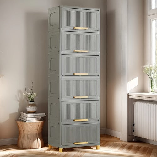 6 Tier Stackable Storage Cabinet Flip-Top Lid Boxes Space Saving Organiser Unit